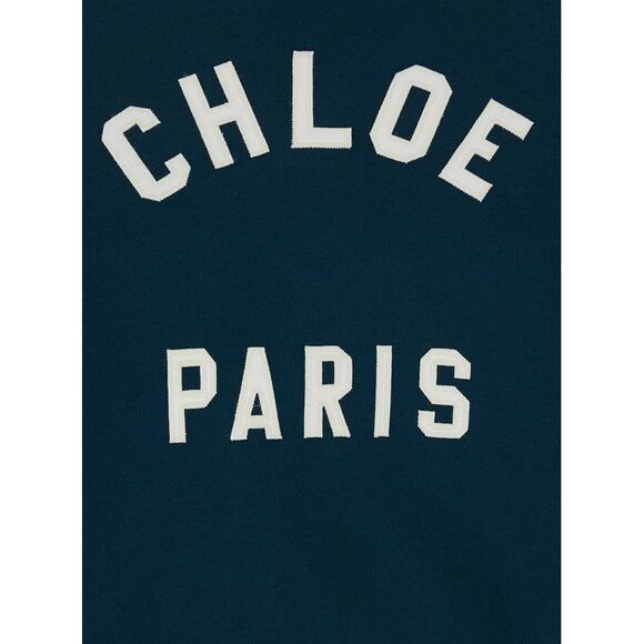 Chloé Women Blue Crewneck Sweatshirt With Logo Lettering Print In Cotton Woman